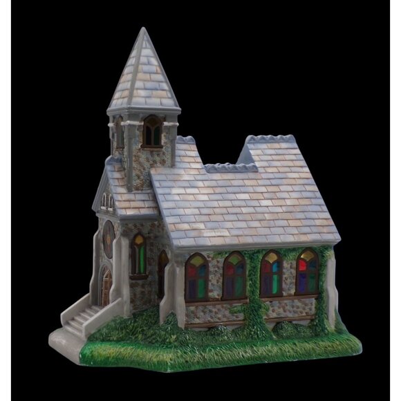 Partylite Exclusive Olde World Village #2 Stained Glass CHURCH Tealight House - Picture 2 of 8